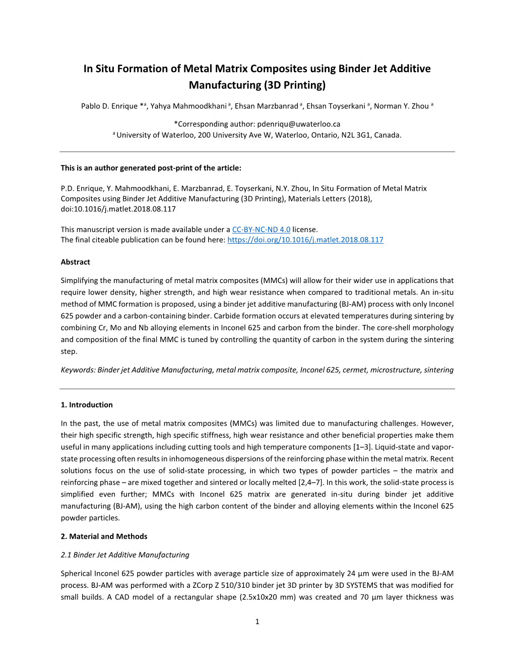 In Situ Formation Of Metal Matrix Composites Using Binder Jet Additive ...