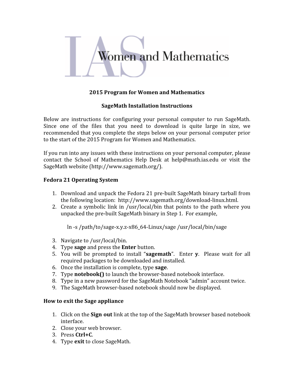 2015 Program for Women and Mathematics
