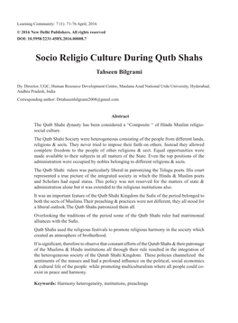 Socio Religio Culture During Qutb Shahs Tahseen Bilgrami
