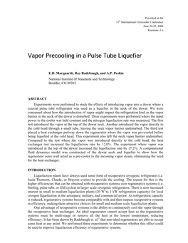 Vapor Precooling in a Pulse Tube Liquefier