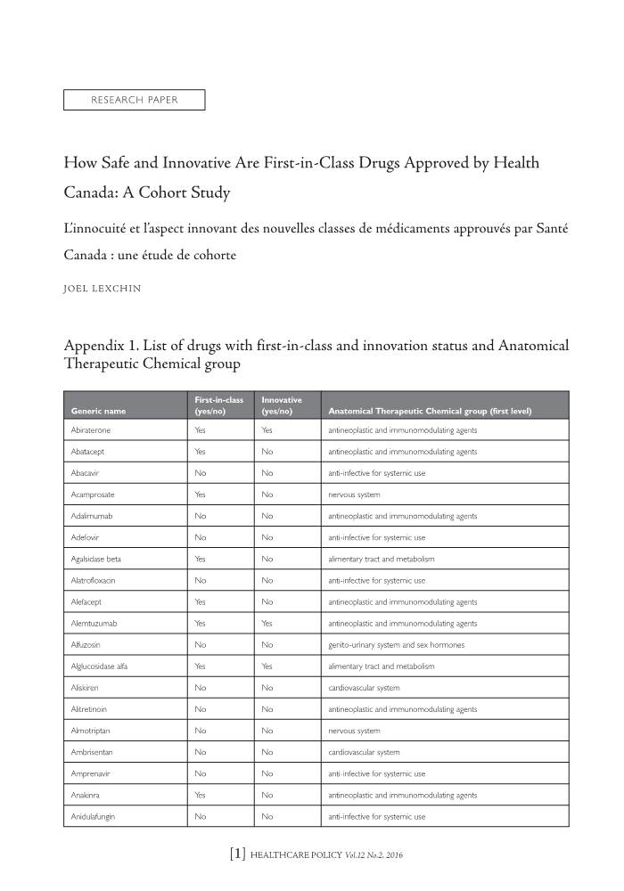How Safe and Innovative Are First-In-Class Drugs Approved by Health Canada: a Cohort Study