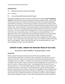 CONTENT IS KING: MINING the TREASURE TROVE of OLD FILMS by Lloyd Lim, FINAL VERSION (V