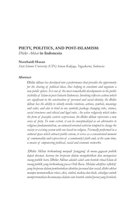 PIETY, POLITICS, and POST-ISLAMISM: Dhikr Akbar in Indonesia
