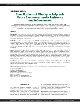 Complications of Obesity in Polycystic Ovary Syndrome: Insulin Resistance and Inflammation