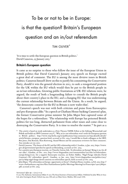 Britain's European Question and an In/Out Referendum