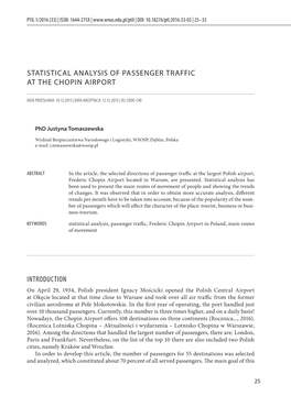 Statistical Analysis of Passenger Traffic at the Chopin Airport