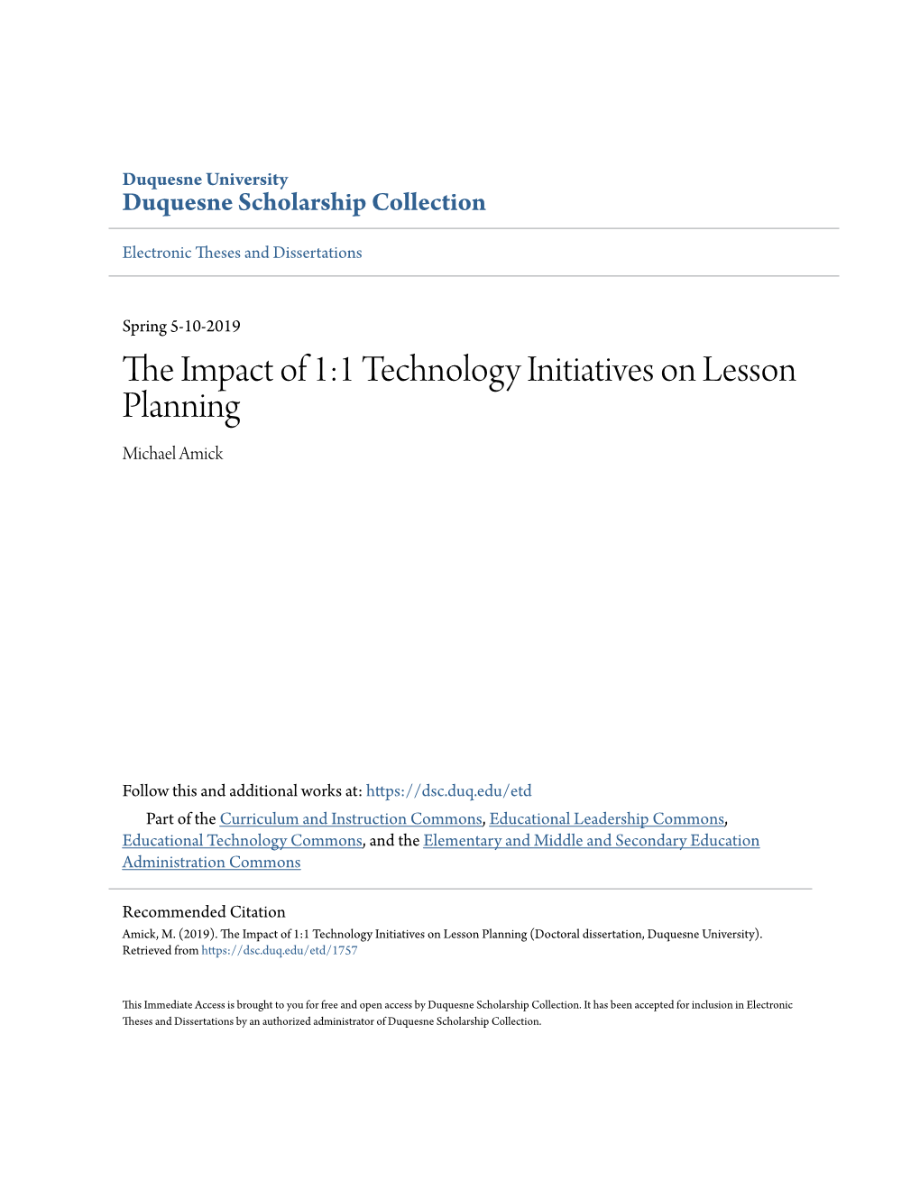 The Impact of 1:1 Technology Initiatives on Lesson Planning