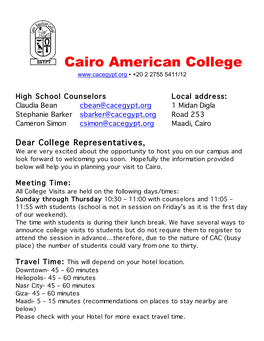 Cairo American College ▪ +20 2 2755 5411/12