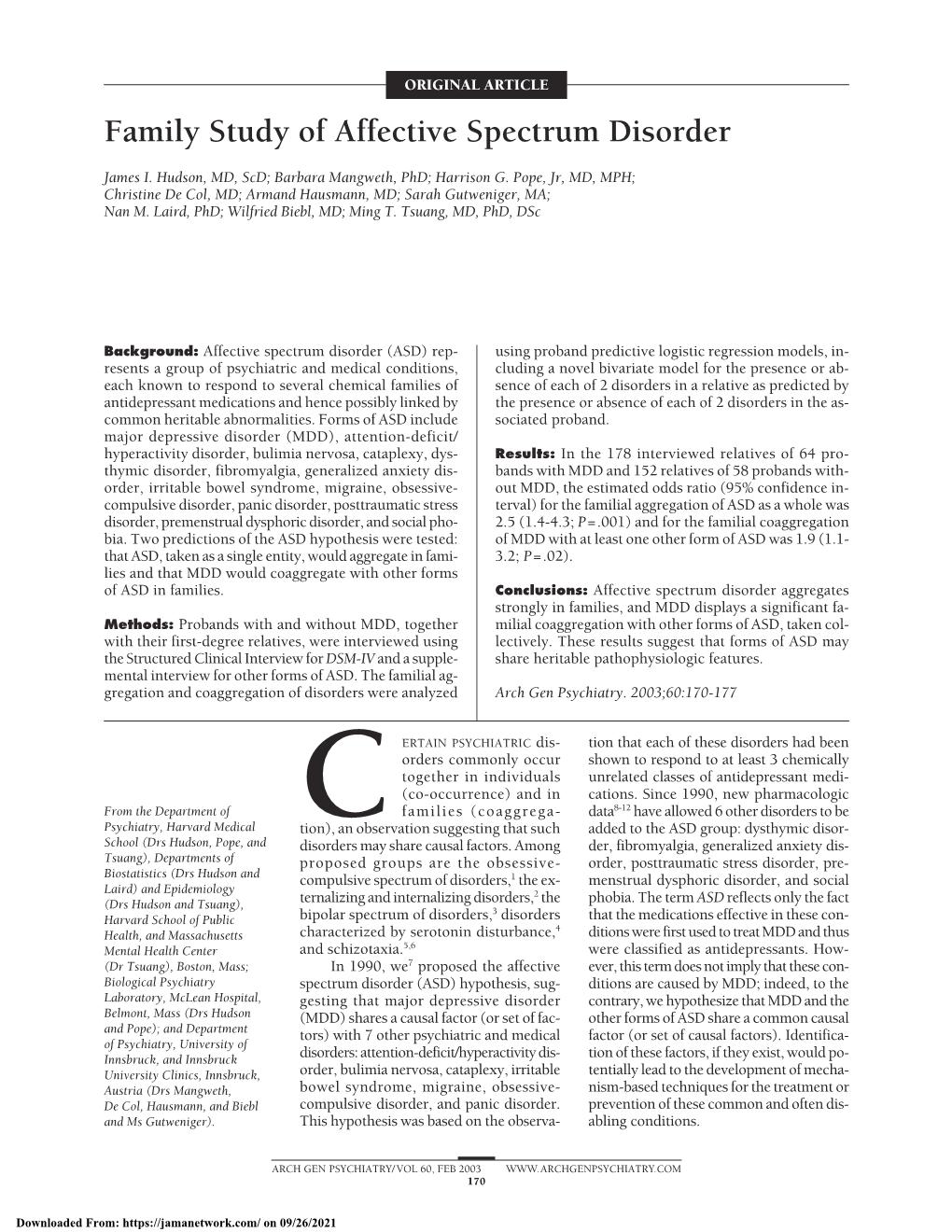 Family Study of Affective Spectrum Disorder