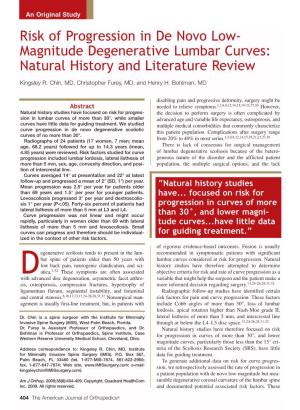 Magnitude Degenerative Lumbar Curves: Natural History and Literature Review