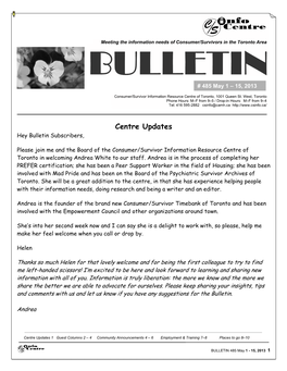 Centre Updates Hey Bulletin Subscribers