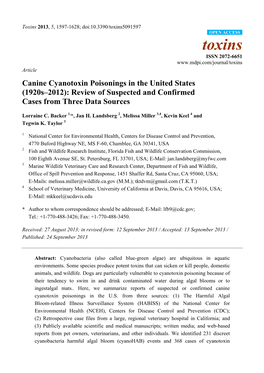 Canine Cyanotoxin Poisonings in the United States (1920S–2012): Review of Suspected and Confirmed Cases from Three Data Sources