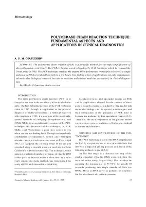 Polymerase Chain Reaction Technique: Fundamental Aspects and Applications in Clinical Diagnostics