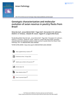 Genotypic Characterization and Molecular Evolution of Avian Reovirus in Poultry Flocks from Brazil