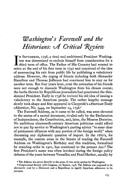 Washington's Farewell and the Historians: Za Critical "Review