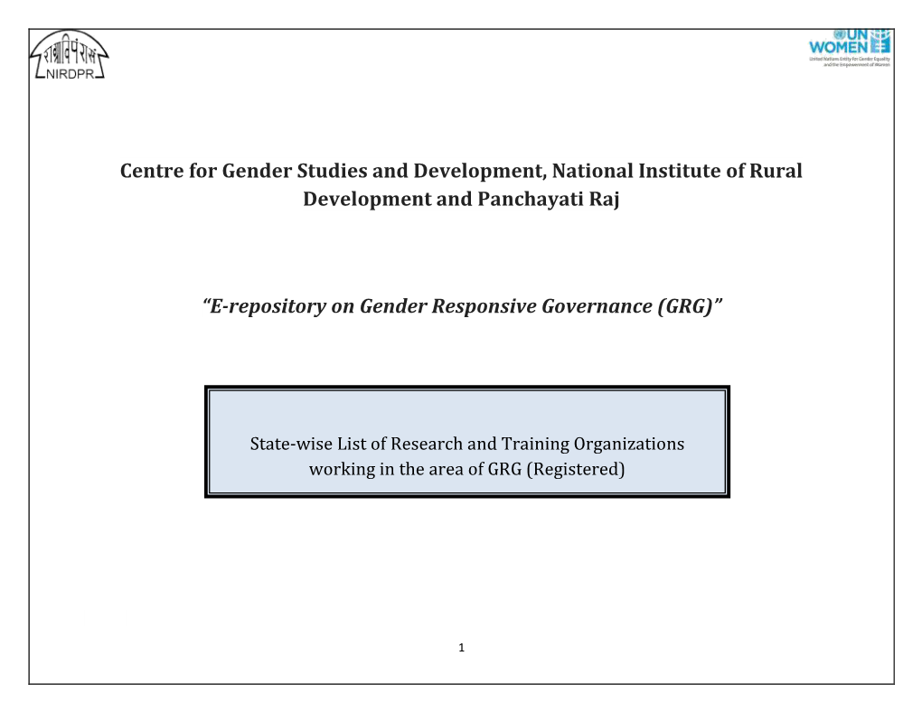 Centre for Gender Studies and Development, National Institute of Rural Development and Panchayati Raj