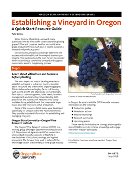 Establishing a Vineyard in Oregon a Quick-Start Resource Guide