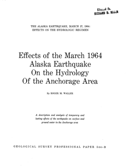Effects of the March 1964 Alaska Earthquake on the Hydrology of the Anchorage Area