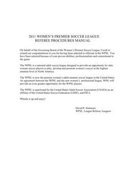 2011 WPSL Referee Procedures Manual