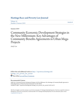 Community Economic Development Strategies in the New Millennium: Key Advantages of Community Benefits Agreements in Urban Mega- Projects Andy Carr