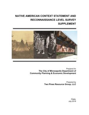 Native American Context Statement and Reconnaissance Level Survey Supplement