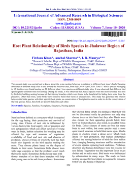 Host Plant Relationship of Birds Species in Jhalawar Region of Rajasthan, India