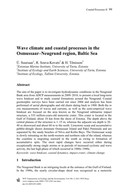 Wave Climate and Coastal Processes in the Osmussaar–Neugrund Region, Baltic Sea