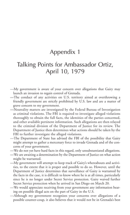 Appendix 1 Talking Points for Ambassador Ortiz, April 10, 1979