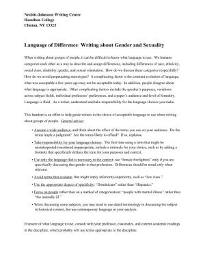 Language of Difference: Writing About Gender and Sexuality