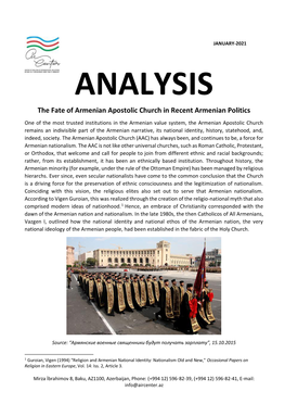 The Fate of Armenian Apostolic Church in Recent Armenian Politics