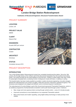 London Bridge Station Redevelopment Institution of Structural Engineers: Structural Transformation Award