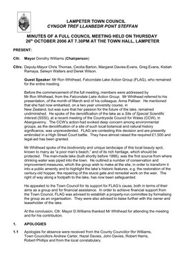 October 2006 at 7.30Pm at the Town Hall, Lampeter