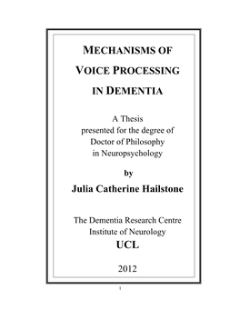 MECHANISMS of VOICE PROCESSING in DEMENTIA Julia