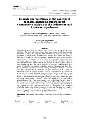 Gundala and Gatotkaca in the Concept of Modern Indonesian Superheroes: Comparative Analysis of the Indonesian and American Superheroes