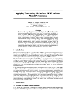 Applying Ensembling Methods to BERT to Boost Model Performance