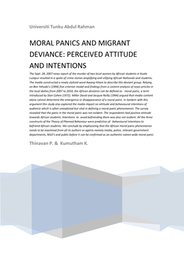 MORAL PANICS and MIGRANT DEVIANCE: PERCEIVED ATTITUDE and INTENTIONS the Sept
