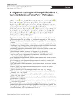 A Compendium of Ecological Knowledge for Restoration of Freshwater Fishes in Australia’S Murray–Darling Basin