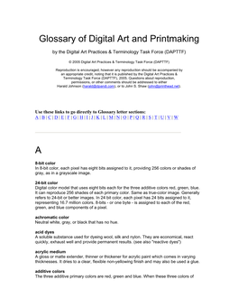 Glossary of Digital Art and Printmaking A