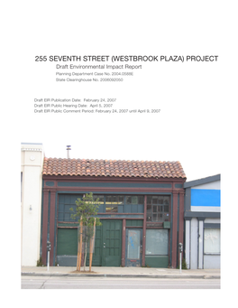 WESTBROOK PLAZA) PROJECT Draft Environmental Impact Report Planning Department Case No