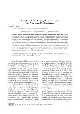 Humedales Dominados Por Palmas (Arecaceae) En El Neotrópico: Una Introducción