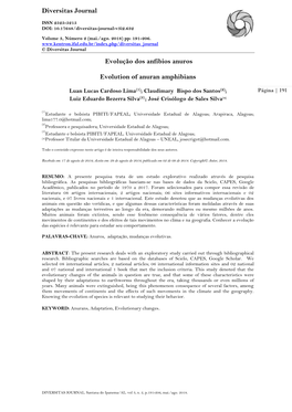 Diversitas Journal Evolução Dos Anfíbios Anuros Evolution of Anuran