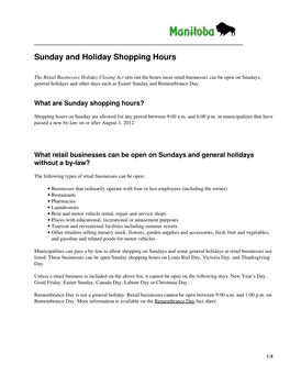 Employment Standards | Sunday and Holiday Shopping Hours