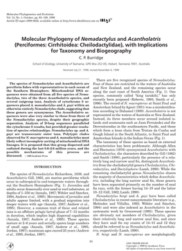 Molecular Phylogeny of Nemadactylus and Acantholatris (Perciformes: Cirrhitoidea: Cheilodactylidae), with Implications for Taxonomy and Biogeography C