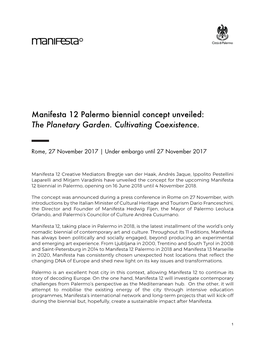 Manifesta 12 Palermo Biennial Concept Unveiled: the Planetary Garden
