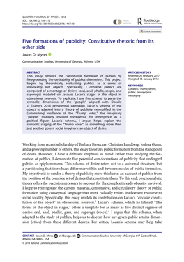 Five Formations of Publicity: Constitutive Rhetoric from Its Other Side