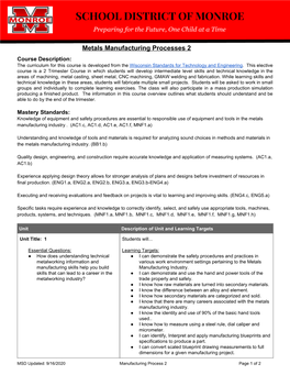 Metals Manufacturing Processes 2