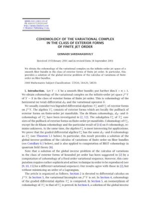 Cohomology of the Variational Complex in the Class of Exterior Forms of Finite Jet Order