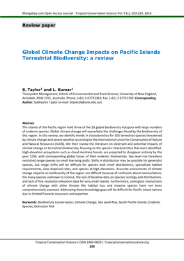 Global Climate Change Impacts on Pacific Islands Terrestrial Biodiversity: a Review