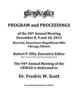 PROGRAM and PROCEEDINGS Dr. Fredric W. Scott