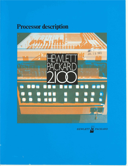 Hewlett-Packard 2100 Processor Description, 1972
